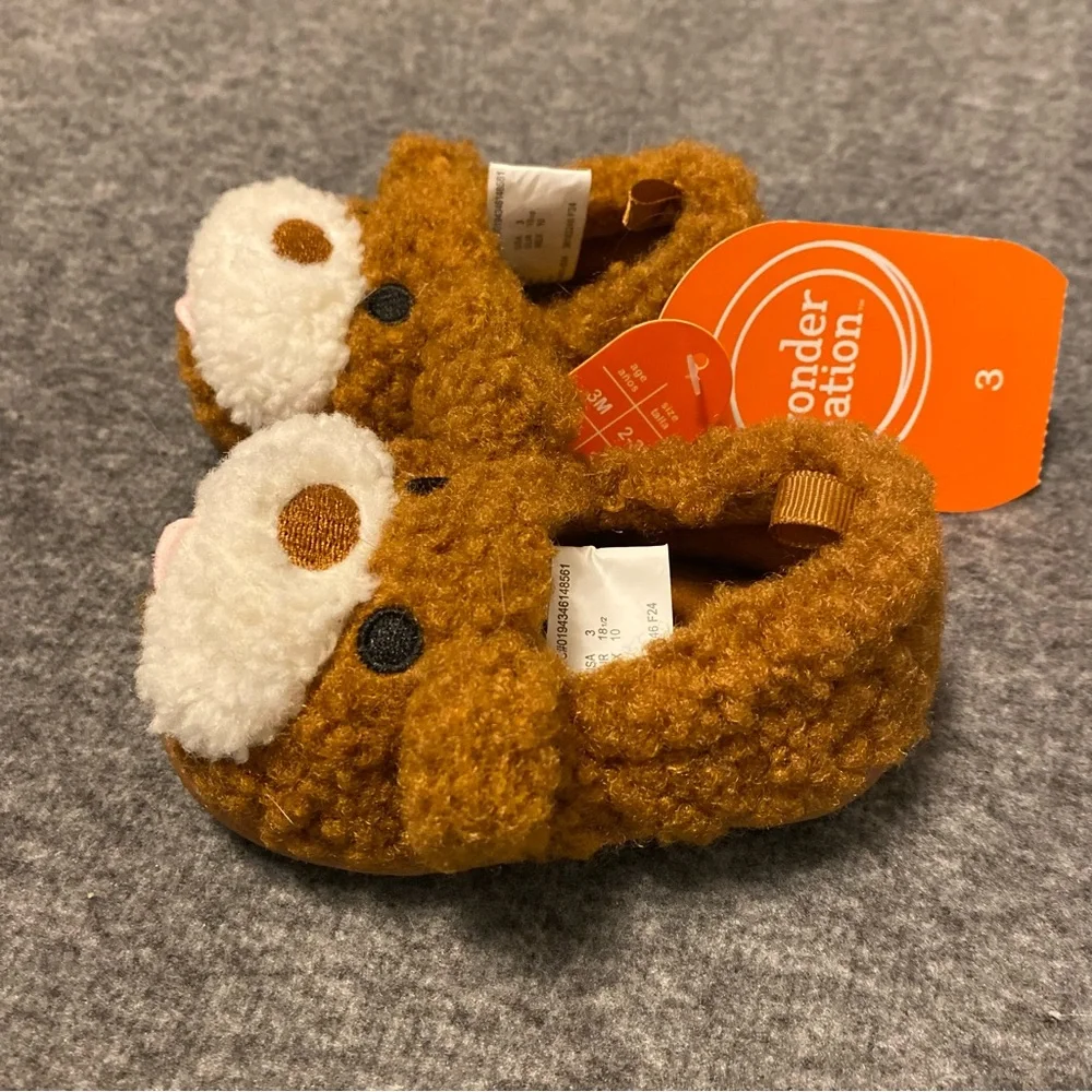 Brown and White Kids Animal Slippers Size 3 Wonder Nation‎ New